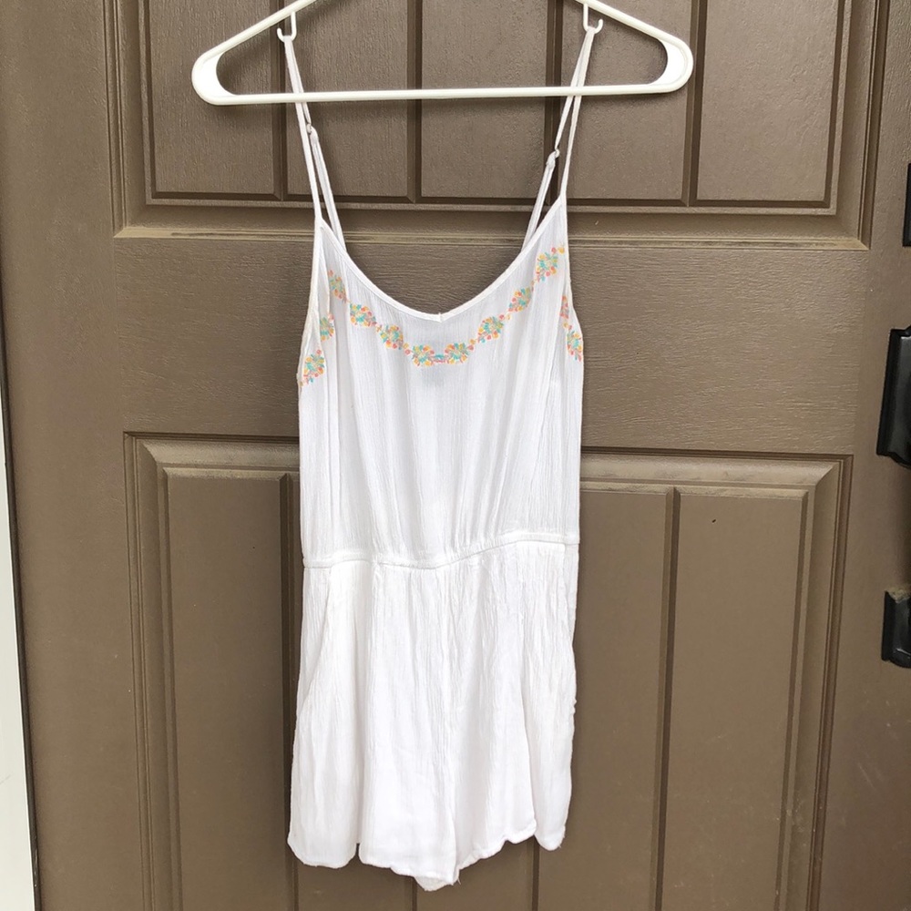 White Flower Pocket Romper